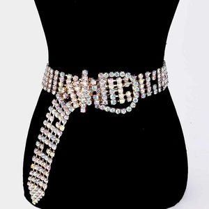 Gold AB Crystal Embellished Chain Shiny Bling Belt Fashion Statement Accessories